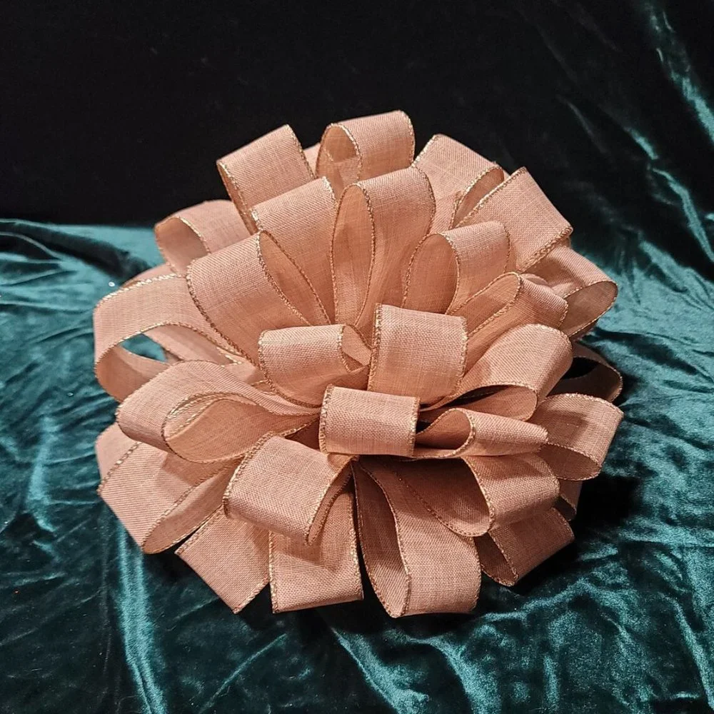 Christmas Tree Bow Topper, Beige / Tan with Gold Edge Trim Tree‎ Topper Bow